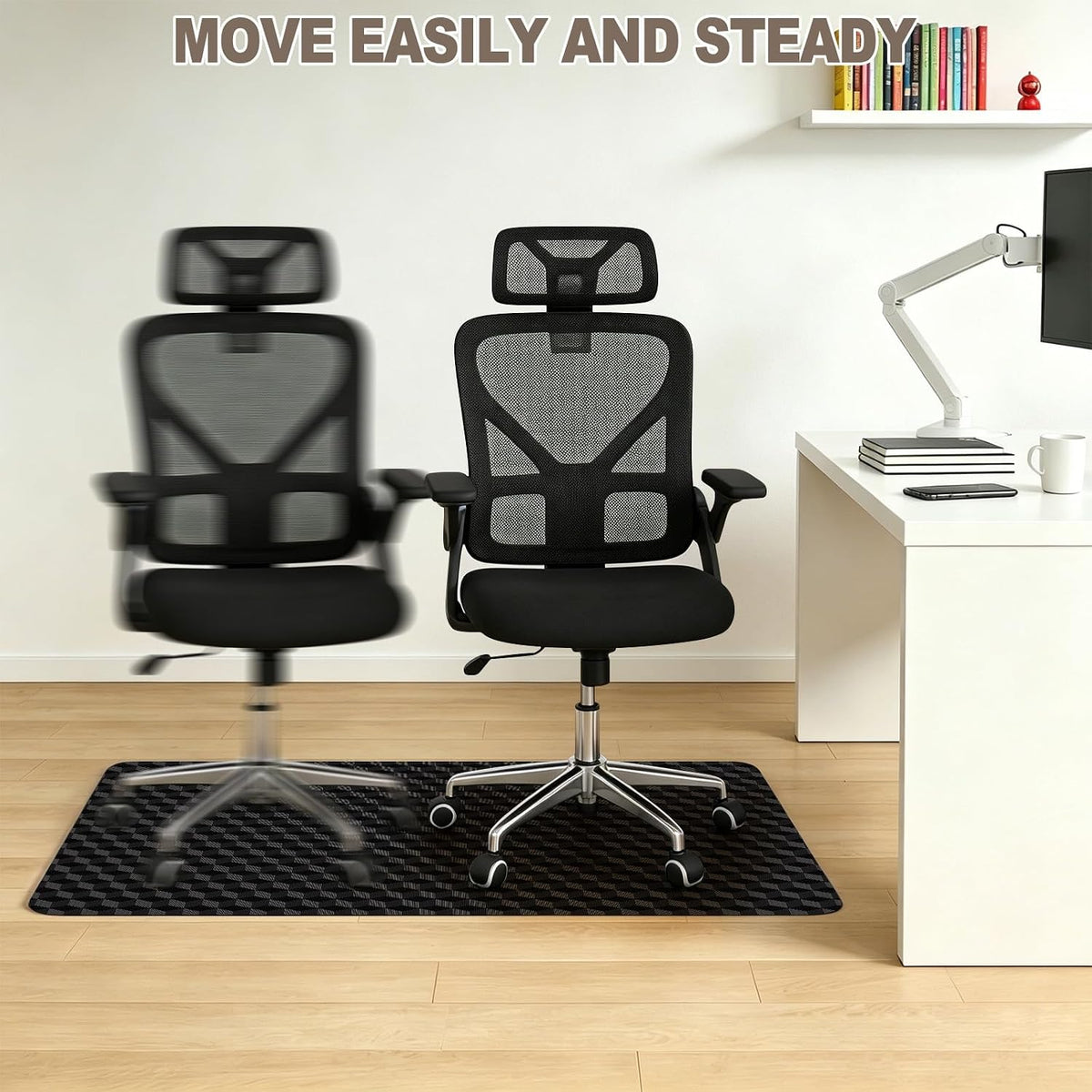 Chair Mat for Carpeted Floor, 3D Visual Black Gaming Chair Mat for Low Pile Carpets, 48"x30" Studded Bottom Carpet Protector, Non-Slip Floor Mat for Rolling Chairs, Home Office & Gaming Room