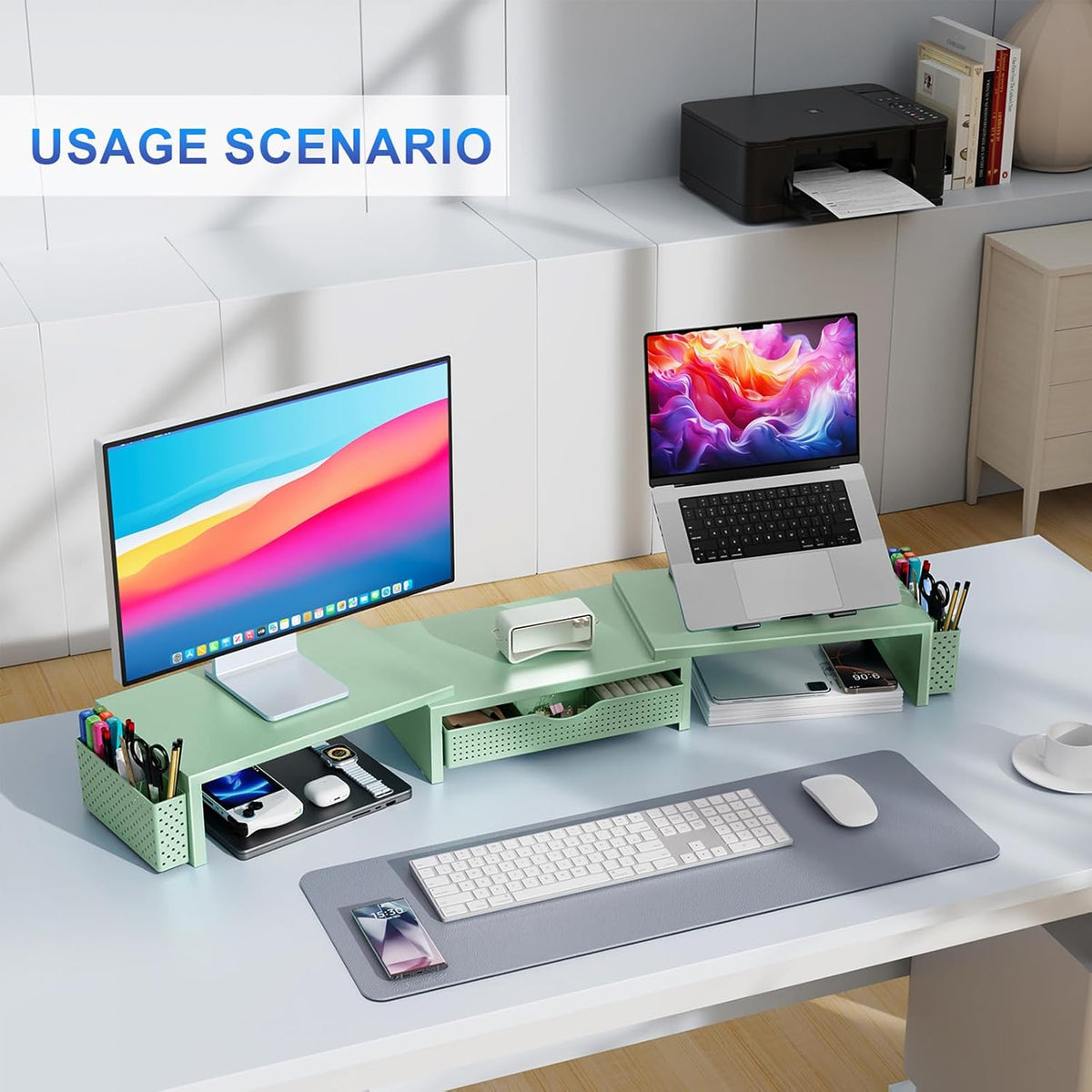 gianotter Dual Monitor Stand Riser With Drawer and 2 Pen Holders