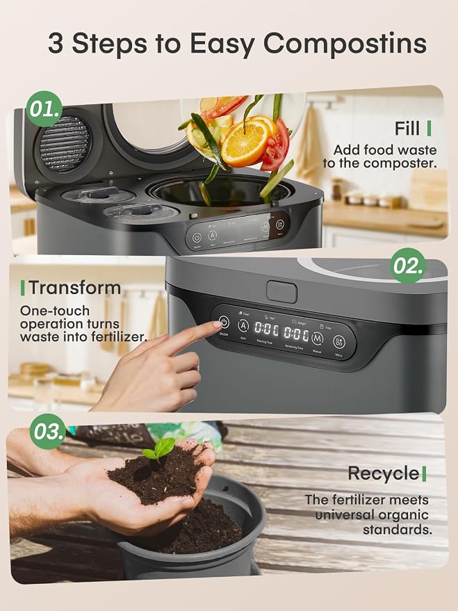 Electric Composter for Kitchen 4L, Countertop Compost Bin Indoor