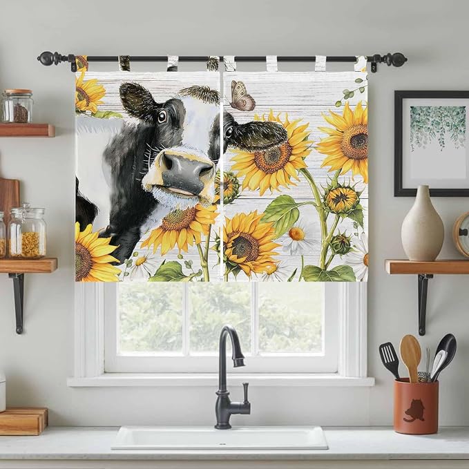 Retro Farmhouse Floral Bedroom Curtains 63 Inch Length, Window Curtains Tab Top