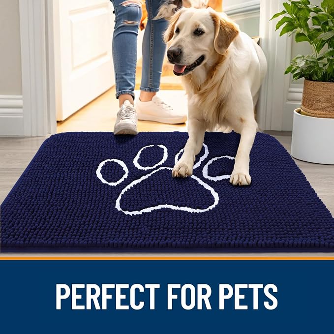OLANLY Dog Door Mat for Muddy Paws 70x46, Paw Print Design, Absorbs Moisture