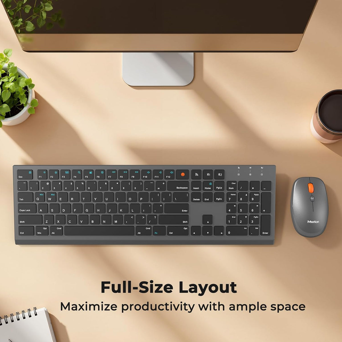 MEETION Rechargeable Bluetooth Keyboard and Mouse Combo, Scissor-Switch