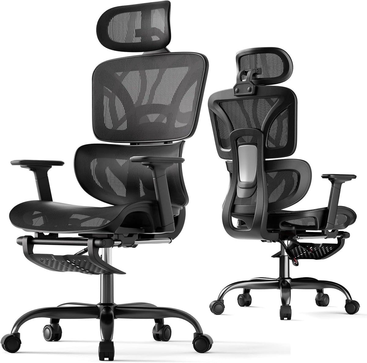 HLDIRECT Ergonomic Office Chair with Footrest, 135° Recline&Lumbar Support