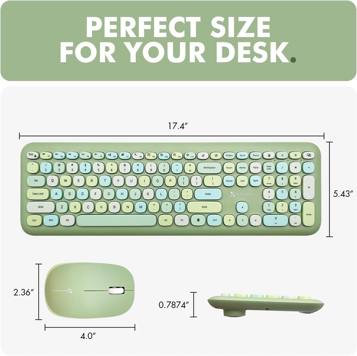 X9 Green Wireless Keyboard and Mouse Combo – 2.4G Retro Typewriter-Style Wireless Keyboard and Mouse Set, Colorful Bubble Keyboard for Aesthetic Workspaces