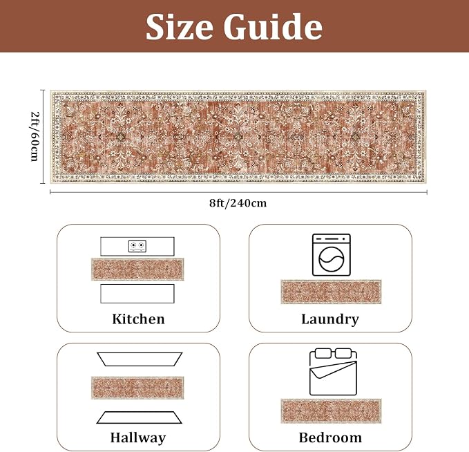 Yamaziot Washable Runner Rug 2x8 – Non Slip Boho Floral Hallway Runner Rug