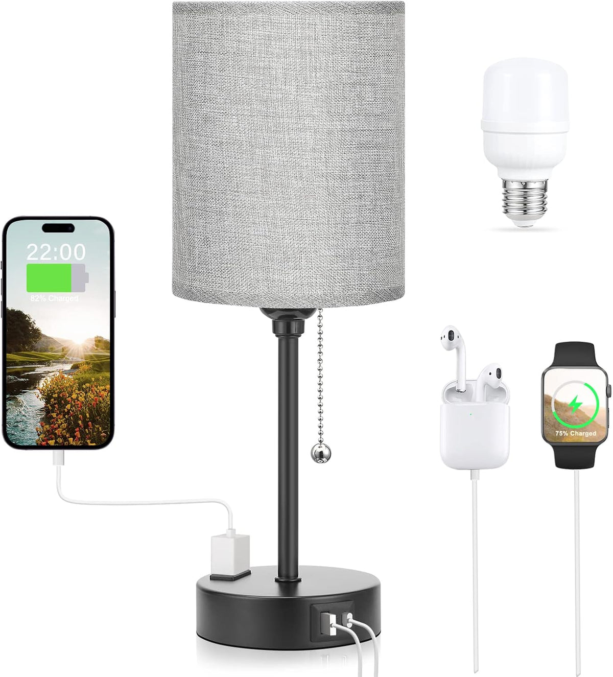 Small Bedside Table Lamp for Bedroom - Desk Lamp with USB Ports for Dorm