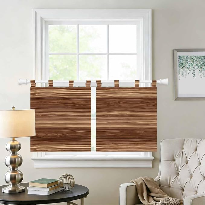 Brown Western Kitchen Curtains 24 Inch Length, Small Window Curtains Tab Top