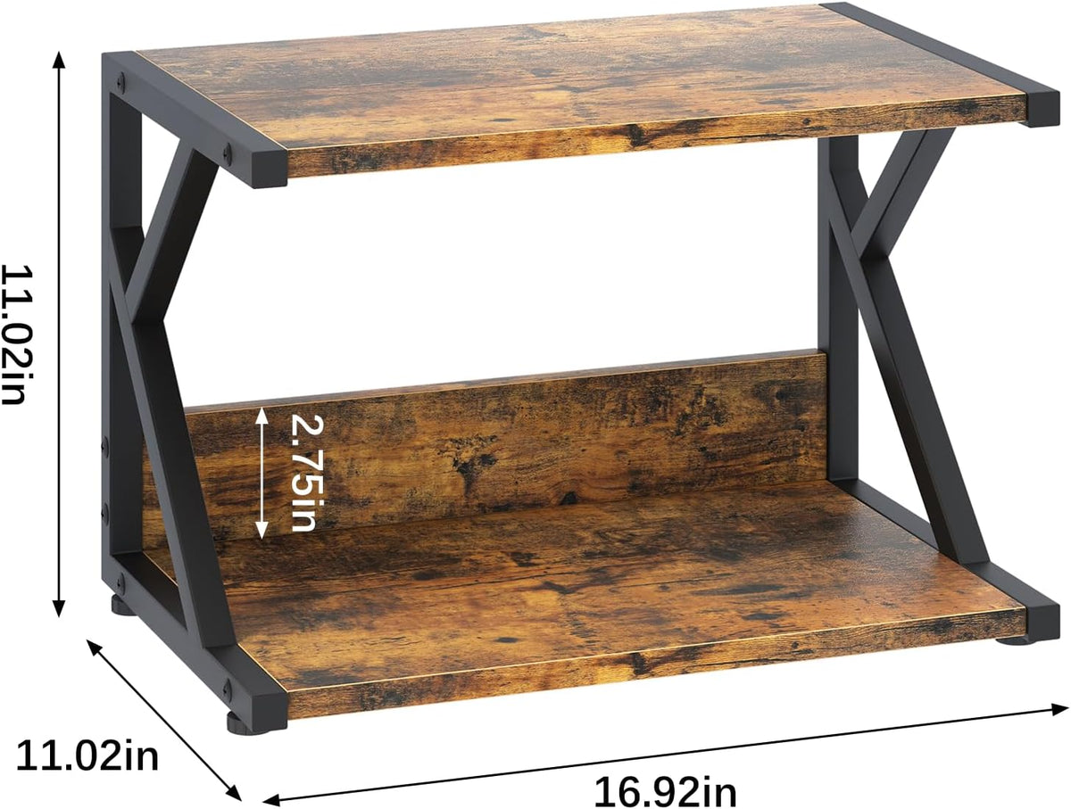 aboxoo Desktop Printer Stand with 2 Tier Wood Storage Shelves,Under Desk Printer Table,Multi-Purpose Home Office Desk Organizer for Fax Machine, Scanner (Rustic Brown)