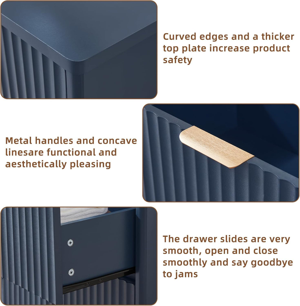 LEYAOYAO Fluted 5 Drawers Dresser Set of 2, 41" Tall Modern Chest of Drawers with Metal Handle, Curved Profile Dresser TV Stand, Wooden Drawer Organizer for Bedroom, Living Room, Hallway, Navy Blue