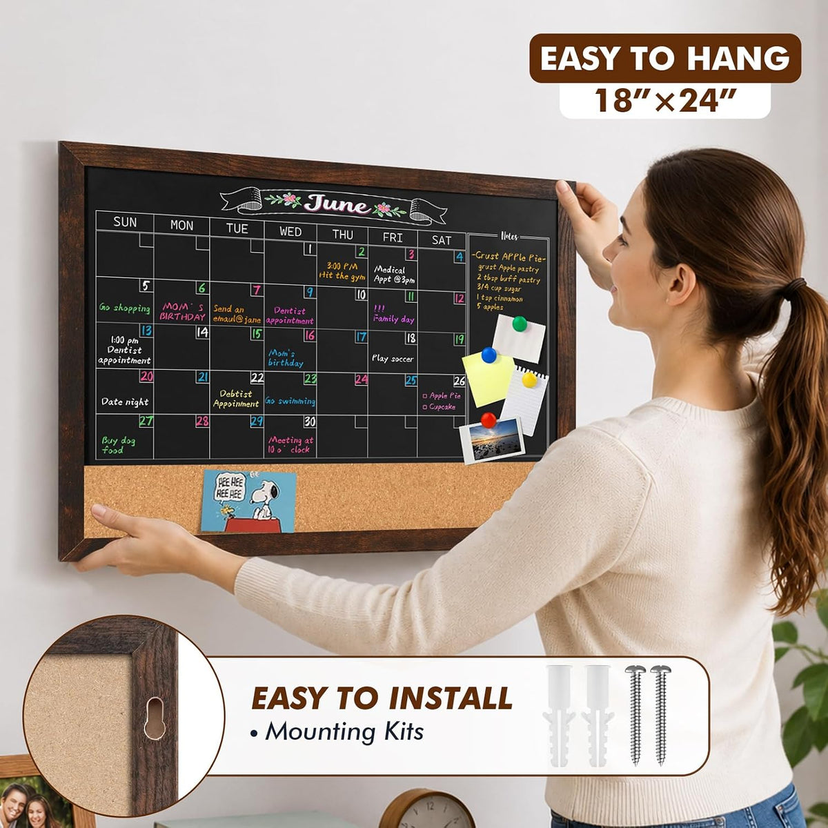 GOTIDEAL Chalkboard Calendar 24" x 18" Chalk Board for Wall