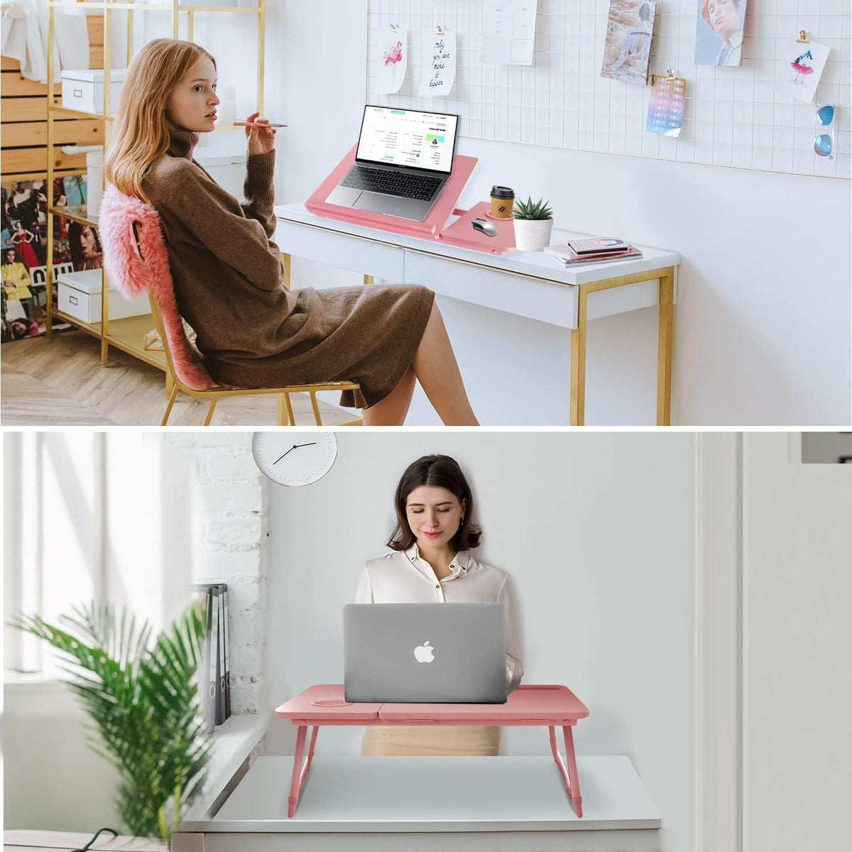 EYdoter Foldable Lap Desk, Adjustable Laptop Bed Table with Cup Holder
