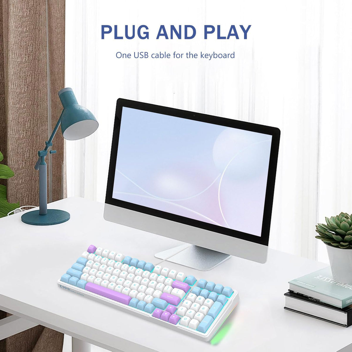 E-YOOSO 96% Wired Creamy Mechanical Keyboard, Cyan LED Backlit for PC/MAC