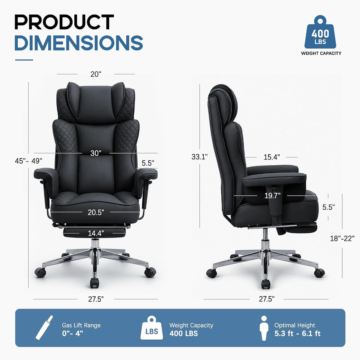 Office Desk Chair, High-Back Big and Tall Leather Chair with Footrest