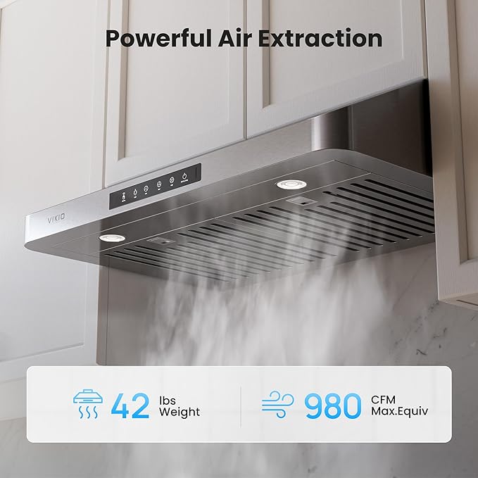 Range Hood 42 Inch Under Cabinet, 980CFM Fast Venting Ducted, Kitchen Hood