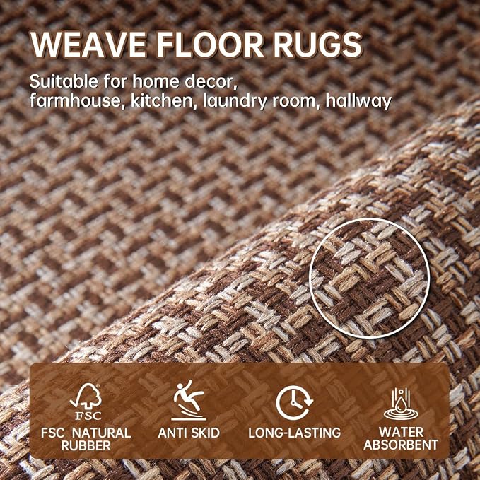 eqivei Kitchen Rugs and Mats Non Skid Washable Set of 2 PCS, Absorbent Runner