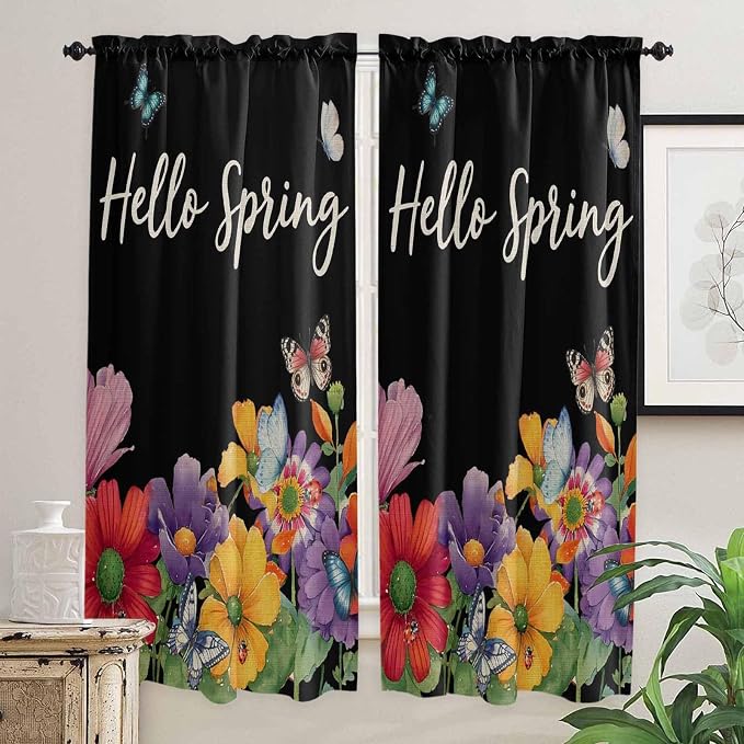 Spring Flowers Living Room Curtains 72 Inches length, Watercolor Country