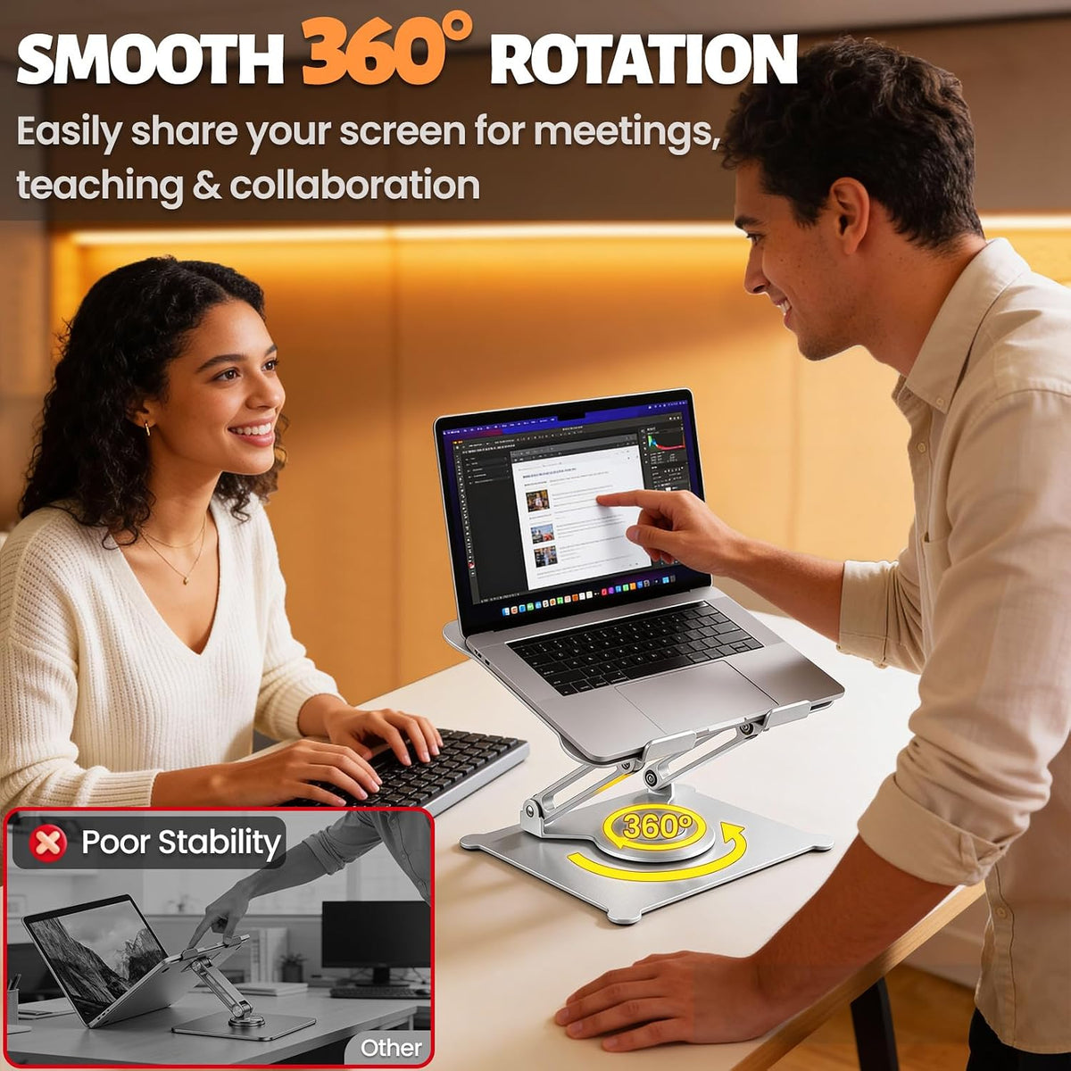 Urmust 360° Rotating Laptop Stand for Desk, 10-15.6“ Laptop Riser, Silver