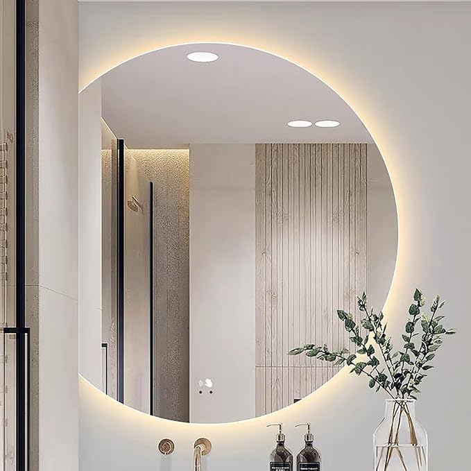 Bathroom Mirror, Dimmable LED Vanity Mirror Half Circle, Illuminated Mirror