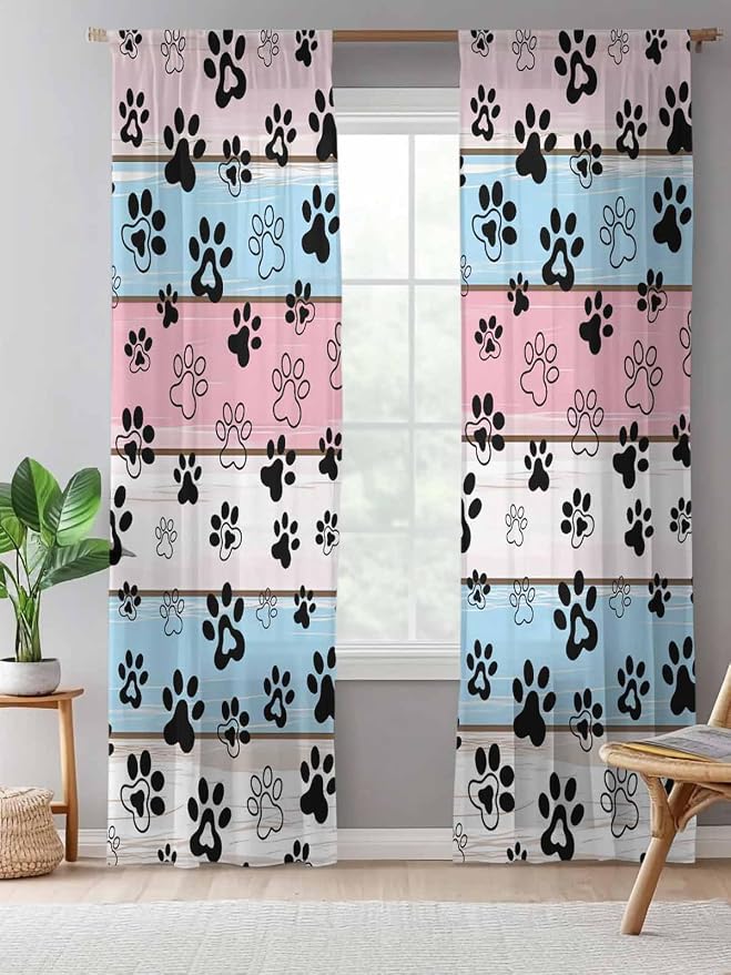 Sheer Curtains 84 Inches Long, Vintage Farmhouse Wooden Grain Privacy Voile
