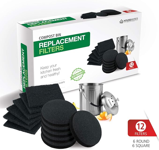 12 Pieces Counter Top Activated Carbon Compost Bin Filters
