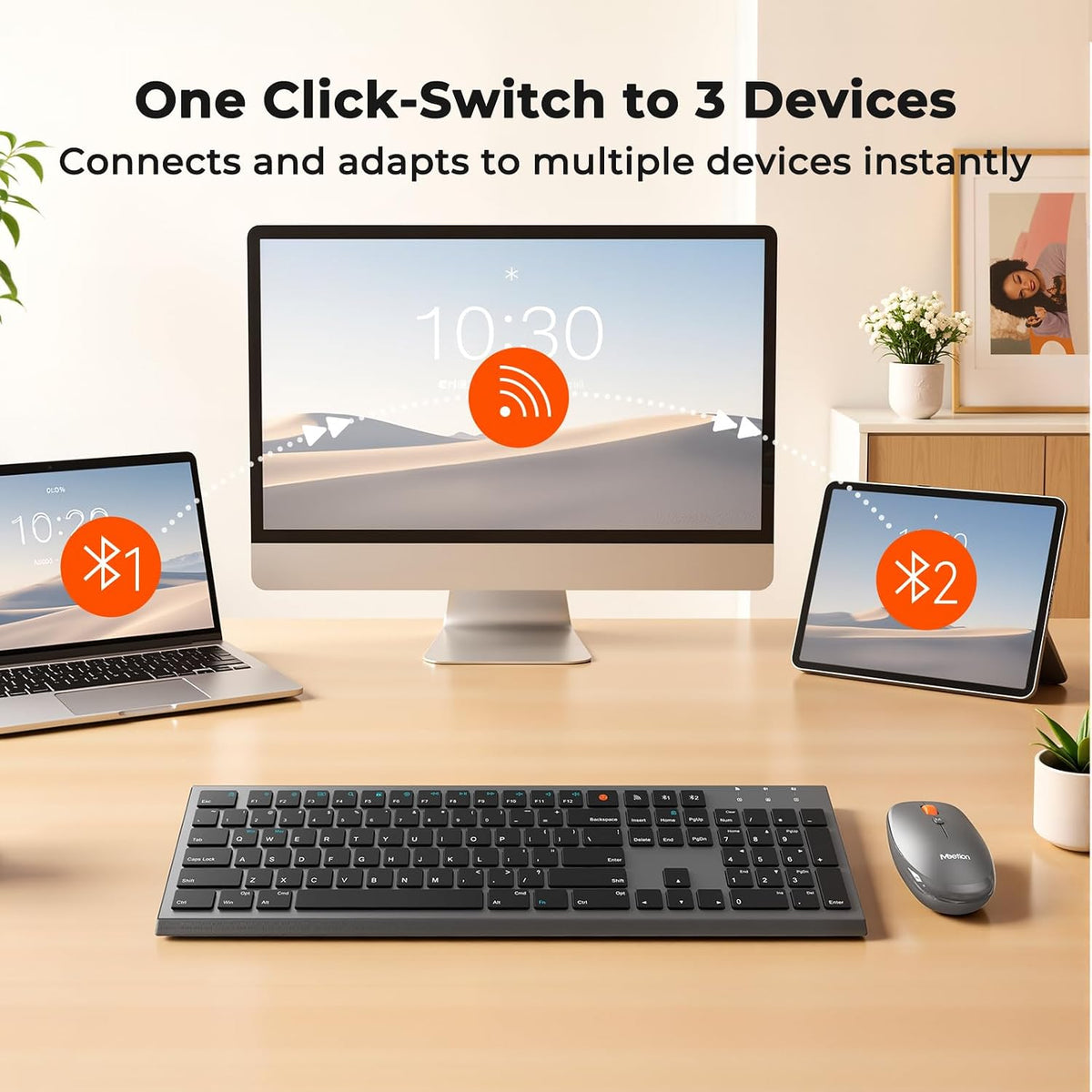 MEETION Rechargeable Bluetooth Keyboard and Mouse Combo, Scissor-Switch