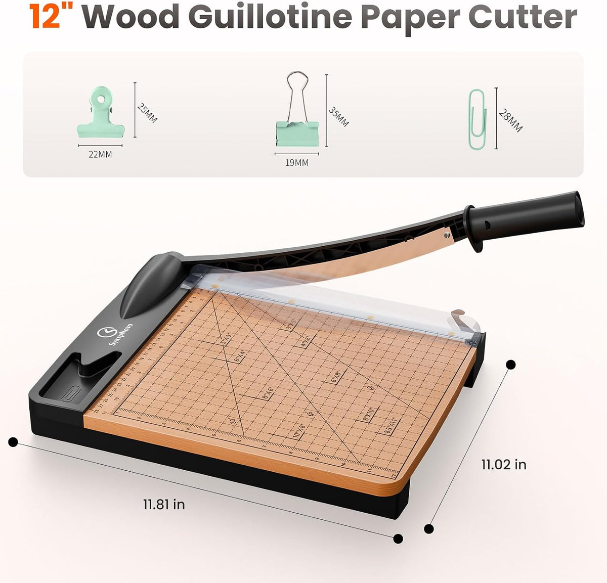 12 Inch Heavy Duty Paper Cutter, Wood Base Guillotine Paper Trimmer