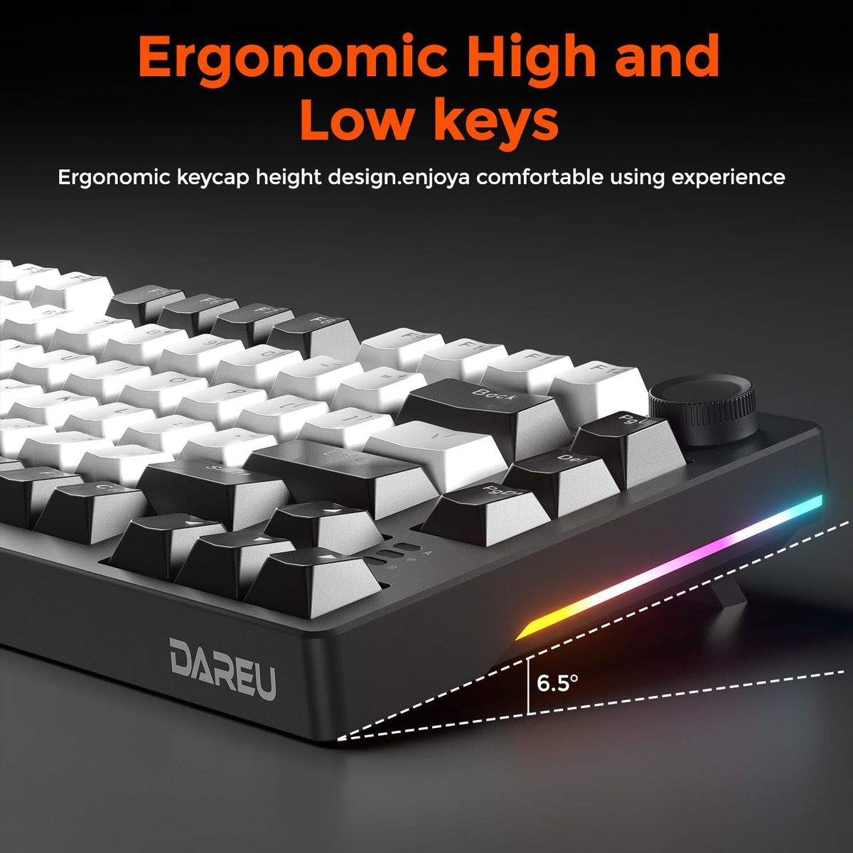 DAREU EK75 Wired Mechanical Keyboard,75% Keyboard with Volume Knob,Gasket Mount Mechanical Gaming Keyboards,81 Keys Rainbow Backlit,PBT Keycaps,Linear Dream Switch for PC Laptop Windows(Black-White)