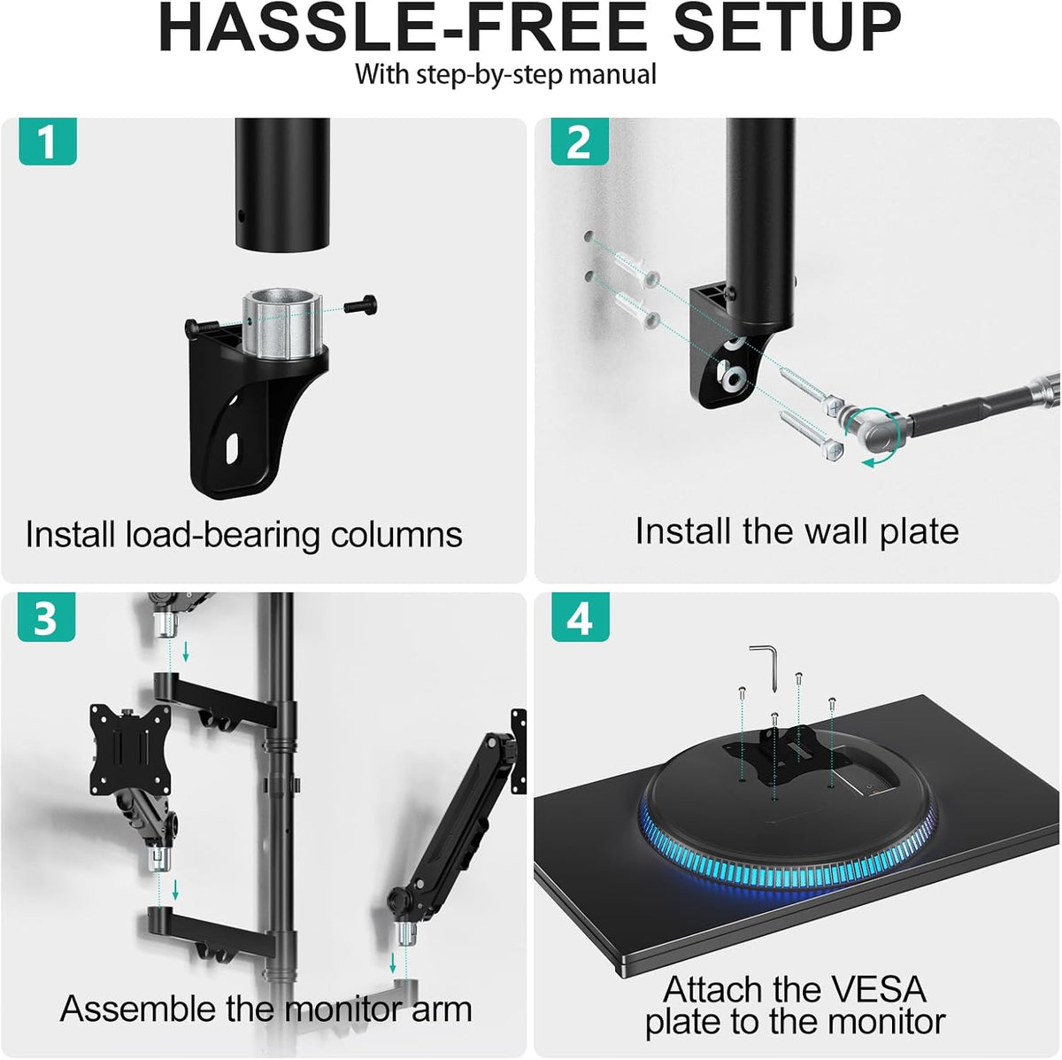 WALI Triple Monitor Wall Mount for 17-34 inch Screens, 22lbs per Arm, Black