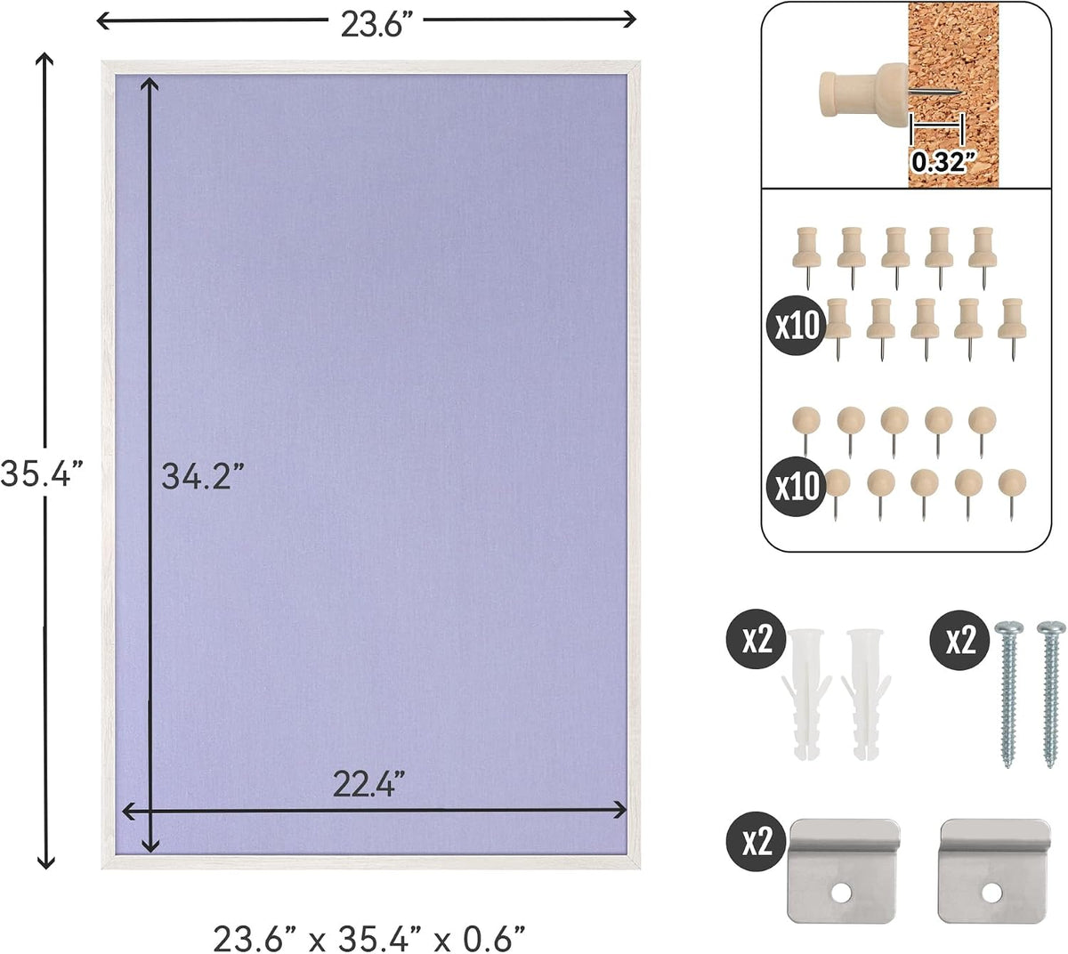 SELEAD Double-Sided Linen and Cork Bulletin Board (36"x24", Purple)