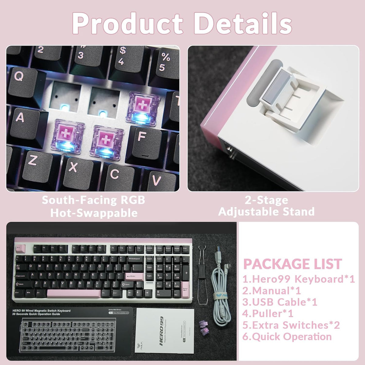 Aula Hero 99 Wired Gaming Keyboard, Hall Effect Switch with Rapid Trigger