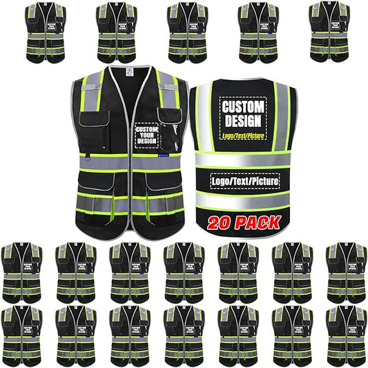 BeautyWill Custom Logo 10 Pockets Safety Vest Class2 ANSI Certified High Visibility Reflective Vest