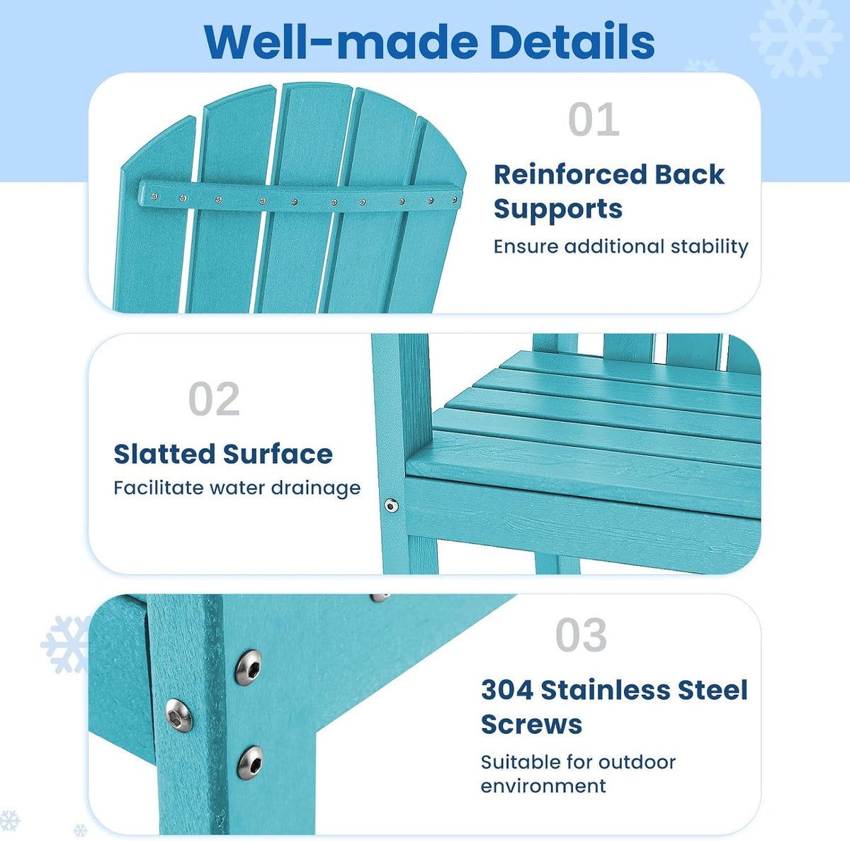 Tangkula Outdoor Tall Adirondack Chair 30 Inches Seat Height, HDPE Bar Height Patio Chair with High Backrest, Armrests and Footrest, Outdoor Bar Stool for Balcony Deck Garden Poolside (1, Turquoise)