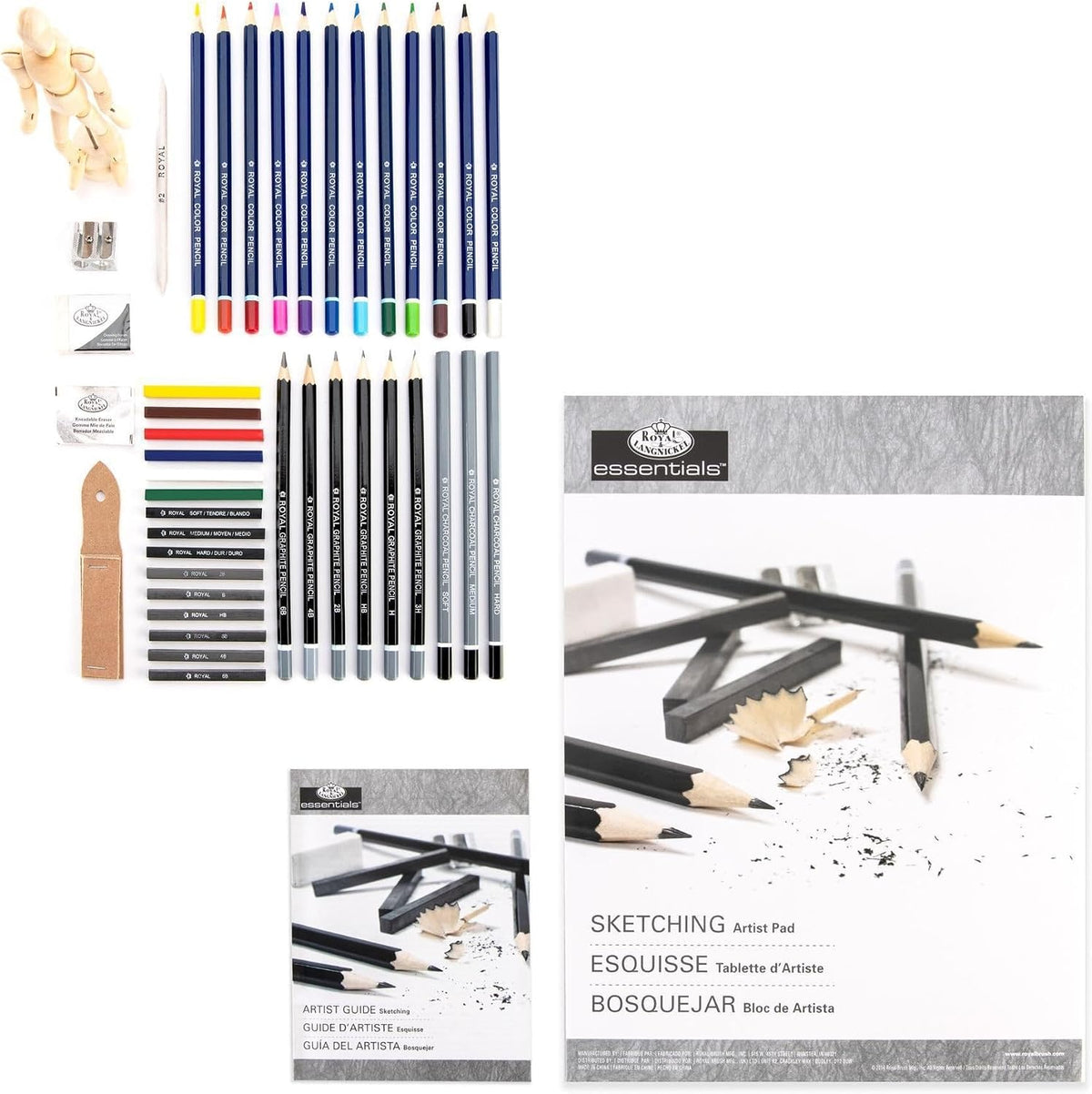 ROYAL BRUSH RSET-DS2030 45 Piece Sketch & Drawing Wooden Box Art Set
