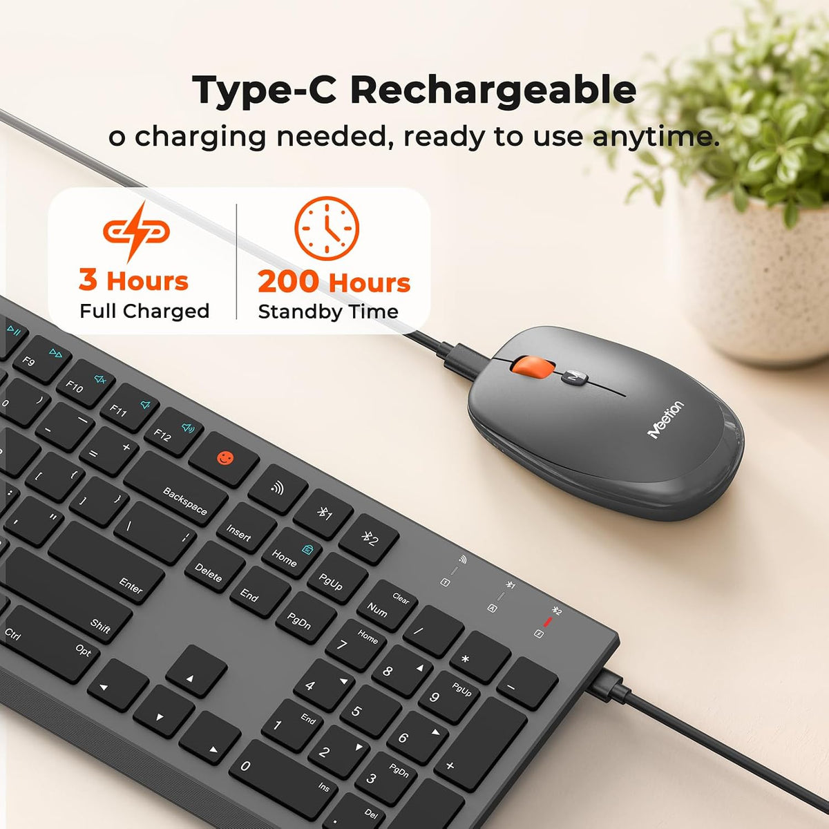 MEETION Rechargeable Bluetooth Keyboard and Mouse Combo, Scissor-Switch