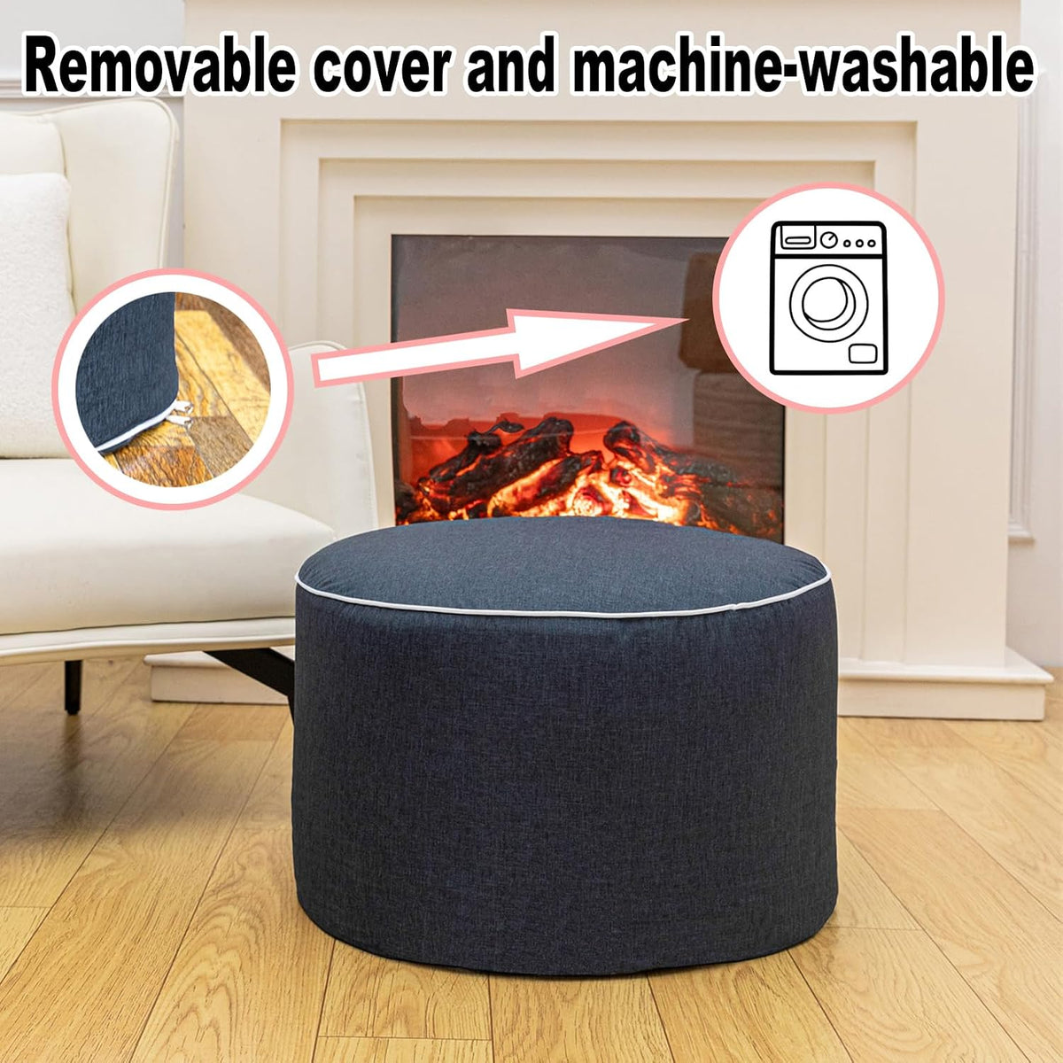 Outdoor Ottoman for Patio, Navy, Outdoor Pouf Footstool,20x12In