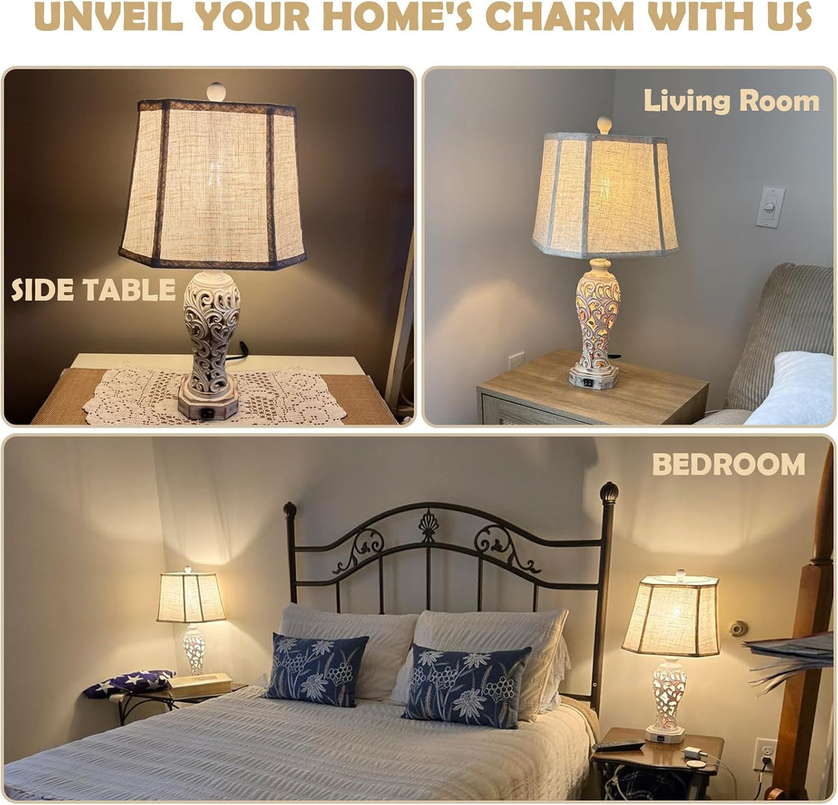 25'' Farmhouse Table Lamp for Living Room Bedroom with USB C+A