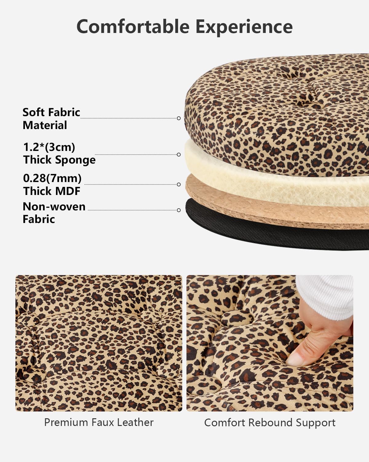 AmasSmile Oval Ottoman Storage Bench,34" Leather Folding Chest,Leopard