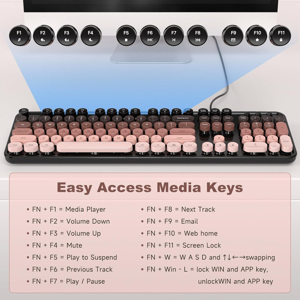 Dilter Wired Computer Keyboard, Full-Size USB Keyboard with Round Keycaps & Numeric Keypad, Plug-and-Play for Windows 7 8 10 11, PC, Laptop, Desktop, Home, Office