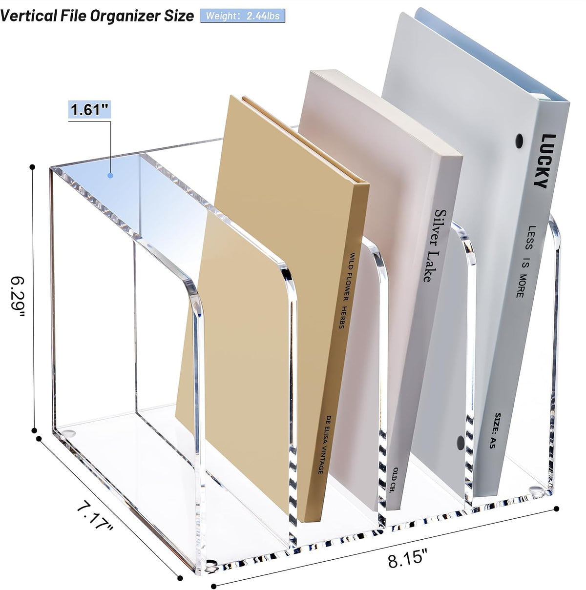 YUXUN Acrylic Magazine Holder,4 Slots Desk Organizer Clear File Organzier
