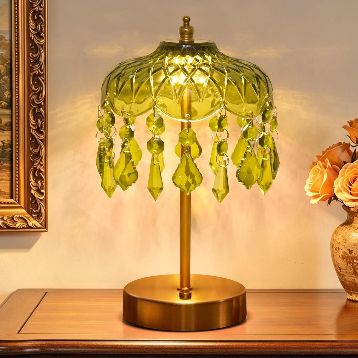 Cordless Crystal Table Lamp, 6000mAh, Touch Dimmable, 3-Color