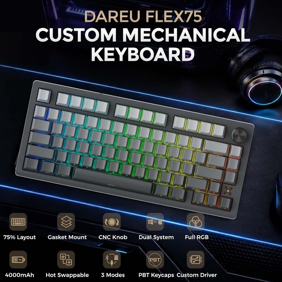 DAREU FLEX75 Gasket Wireless Mechanical Keyboard with Knob