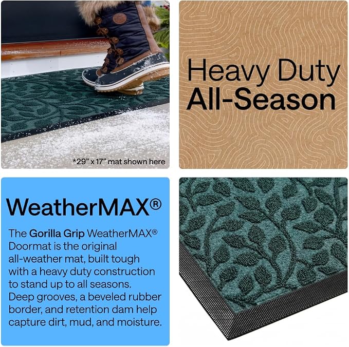 GORILLA GRIP 100% Waterproof All-Season WeatherMAX Doormat, US Designed Natural