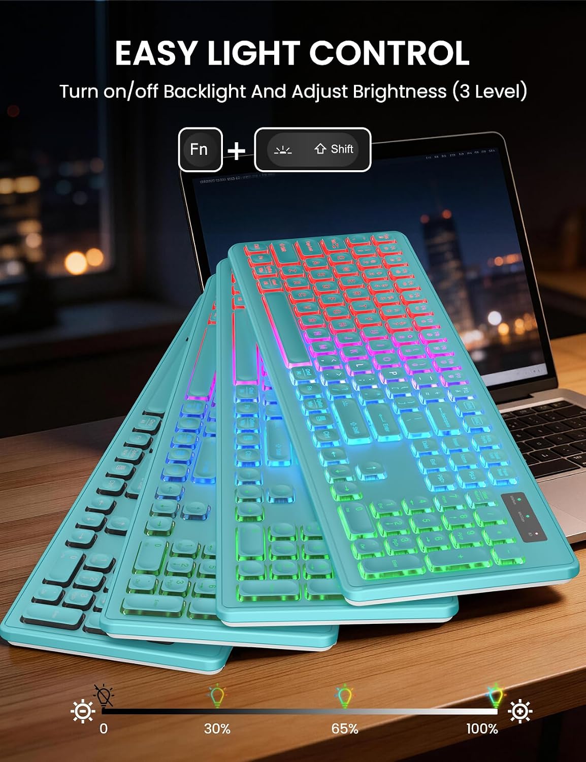 Wireless Keyboard and Mouse Combo, RGB Backlit, Wirst Rest, Rechargeable