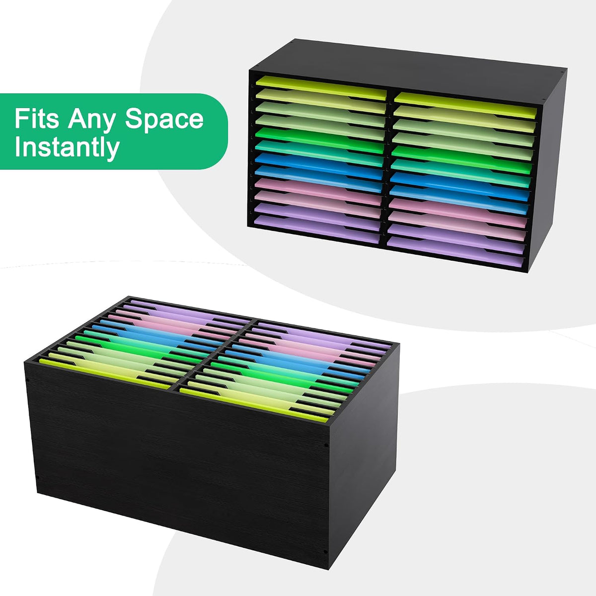 EasyPAG Scrapbook Paper Storage Organizer for Craft Room, 12x12 Paper Storage Desk Shelf, 24 Slot Adjustable File Sorter for Office School Classroom, Black