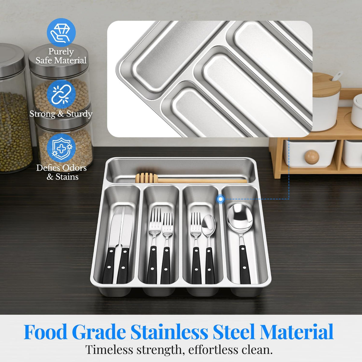 IKOCO 2-Pack Silverware Organizer, Stainless Steel, Dishwasher Safe