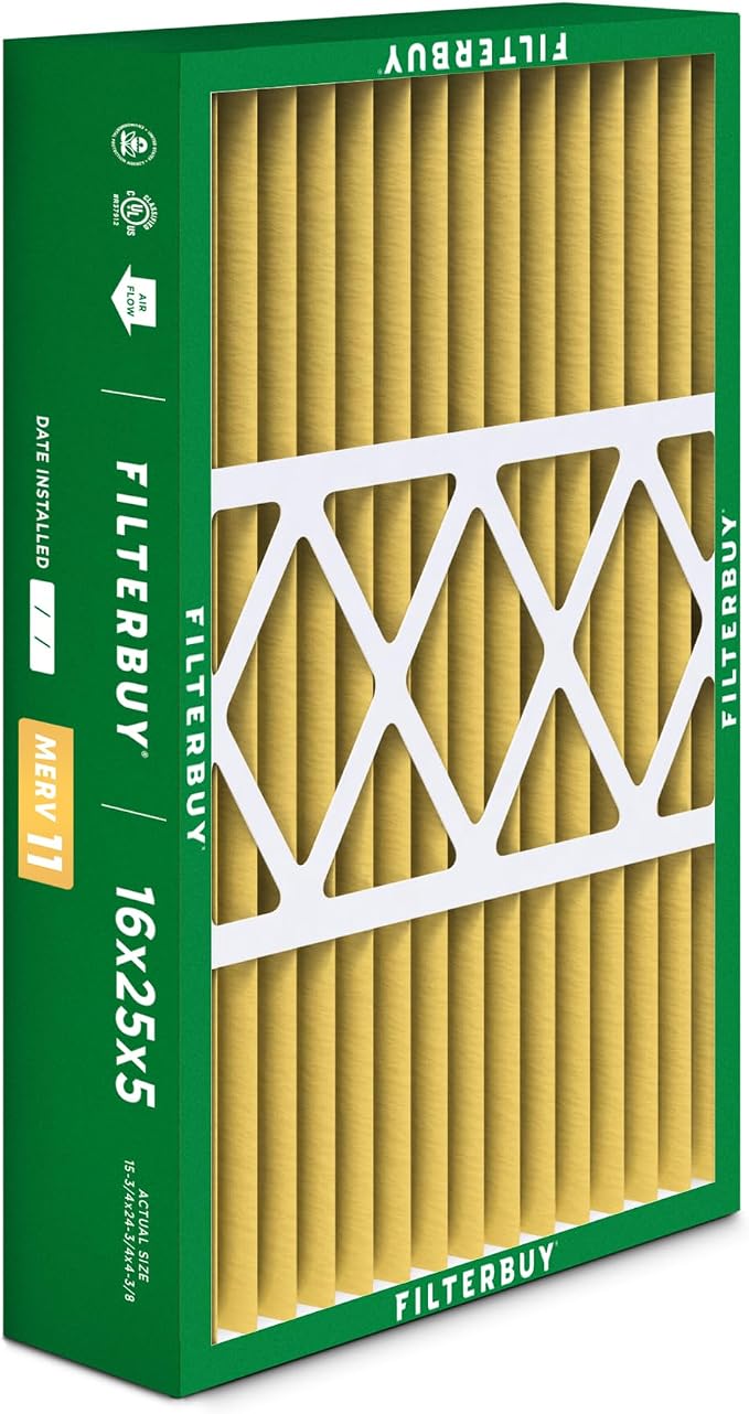Filterbuy 16x25x5 Air Filter MERV 11 Superior Pet & Allergy Defense, Pleated