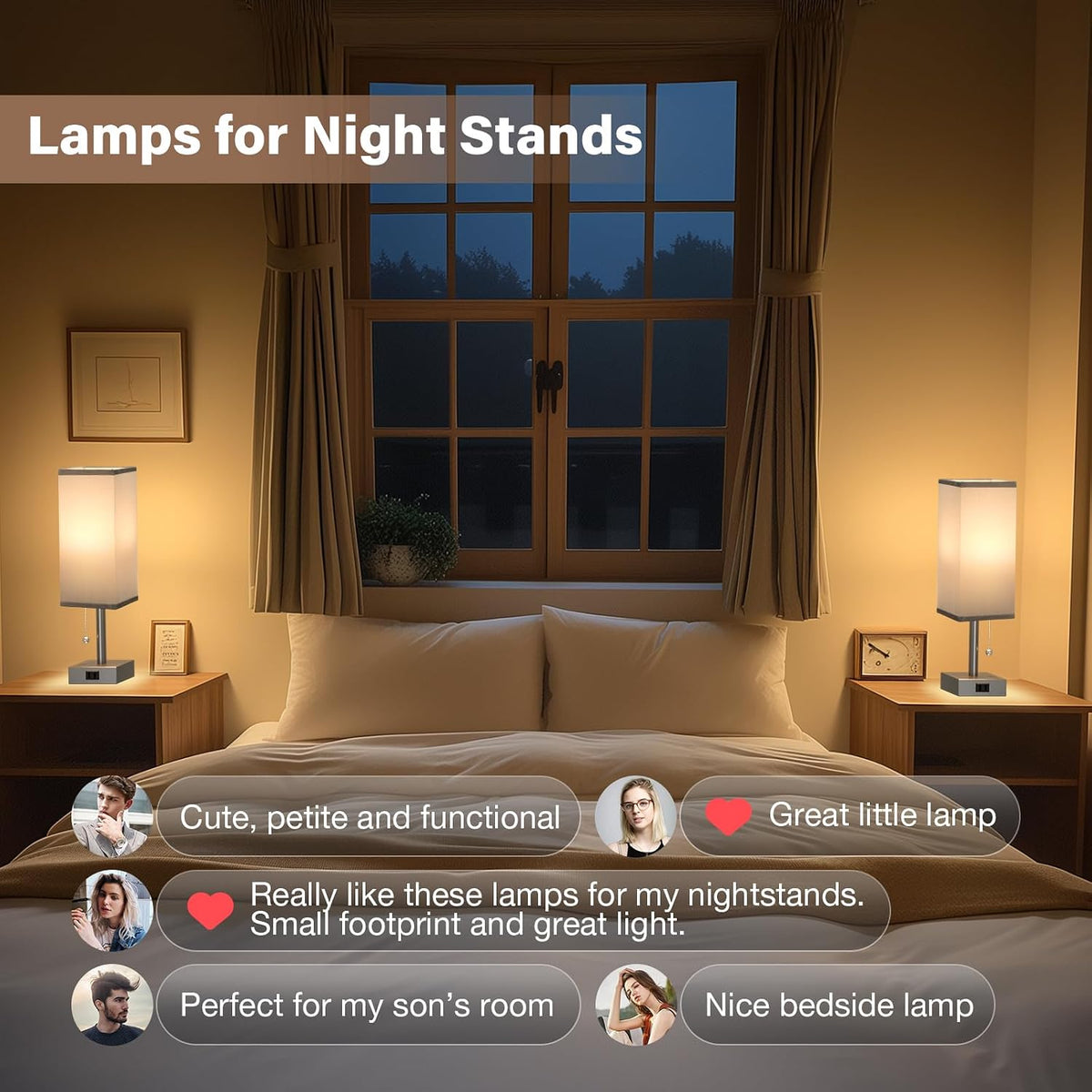 Fenmzee Bedside Lamp for Bedroom Set of 2 - Grey Table Lamp for Nightstand