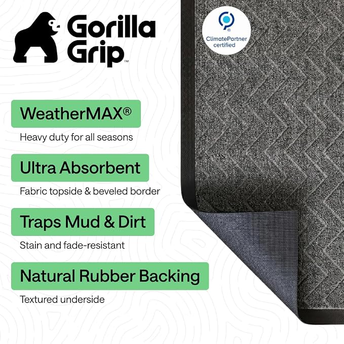 GORILLA GRIP 100% Waterproof All-Season WeatherMAX Doormat, Durable Natural