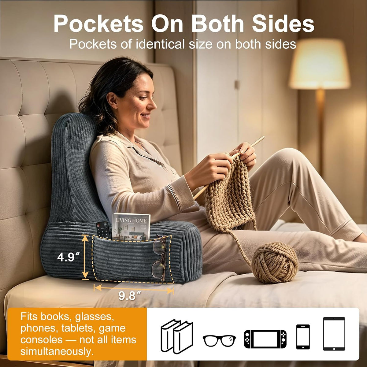 Reading Pillow for Bed Sitting Up, Back Support Pillow with Arms