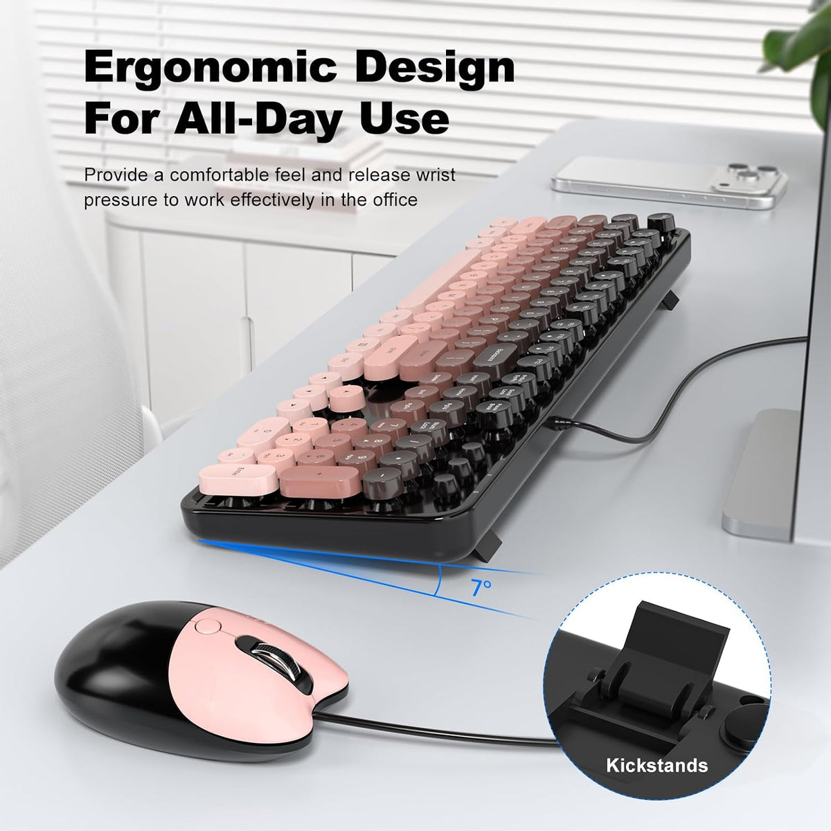 MOFII Wired USB Keyboard and Mouse Combo,Full Size Retro Keyboard Cute Mice